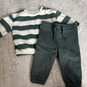 Primark Green and White Striped Kids Jogger Set